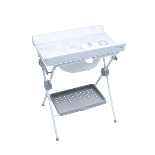 PLASTIMYR Bañera Cambiador Bebe Plegable LEA - Cambiador con Bandeja Organizadora y Patas Antideslizantes – Bañera Plegable Bebé Viaje Seguro y Compacto - Safari Gris
