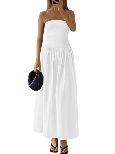 PRETTYGARDEN Women 2025 Summer Elegant Strapless Maxi Dress Tube Top Dress A Line Flowy Long Wedding Party Cocktail Dresses