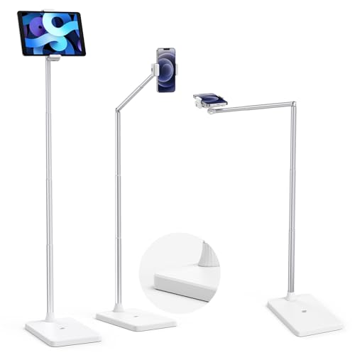 CAMOLO Tablet-Bodenständer mit doppelter Gewichtsbasis Telefonhalterung über dem Bett höhenverstellbarer Arm dehnbarer Ständerhalter kompatibel mit iPad mini Air Pro Kindle Switch Mobiltelefonen