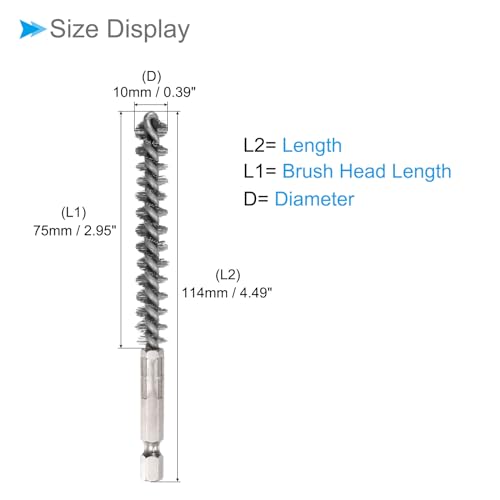 Image of Bore Brush, 10mm Dia 75mm Length, Stainless Steel Twisted Cleaning Wire Brushes with 1 /4 inch Hex Shank - (Applications: for Power Drill)