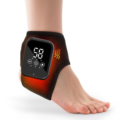 DREAMSOME Cordless Rechargeable Ankle Massager with Heat Heated Ankle Wrap with Vibration Portable Foot & Ankle Heating Pad 3 Heat Levels & 3 Vibration Modes Adjustable Brace for Men & Women