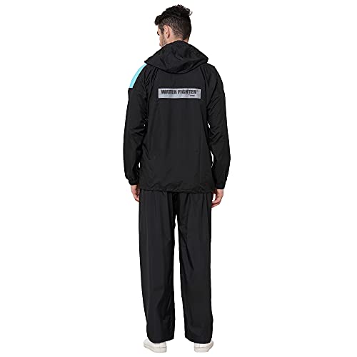 Image of Zeel Rain Coat for Men Waterproof for Bike Riders with Adjustable Hood and Pocket,Waterproof Raincoat with Polyester Jacket Pant and Carrying Pouch,AZ06 Black-Royal Blue XL