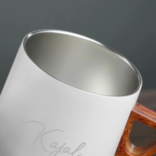 Image of Giftana Personalized Coffee Mug with Lid, Customized Tea Mug with Handle & Wooden Saucer, 250ml Coffee Cup for Home & Office, Rakhi Gift for Sister, Personalized Gift for Sister, Birthday Gift (White)