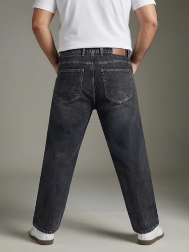Image of Urbano Plus Men's Relaxed Fit Washed Denim Jeans Non-Stretchable