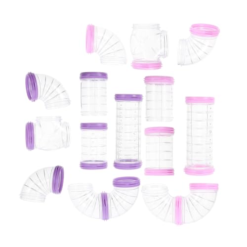 Tofficu Lot de 16 Tubes Transparents pour Cage à Hamster, Tunnel en Plastique Rose et Violet Soi-même, Accessoires Modulables pour Petits Animaux, Jeu...