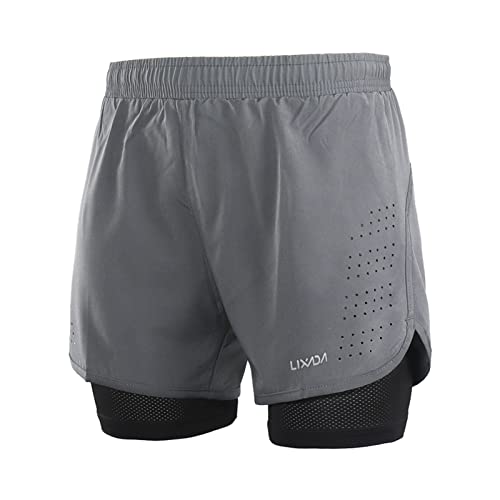 HUIOP Shorts de corrida masculinos 2 em 1 de secagem rápida respirável para exercícios de treinament