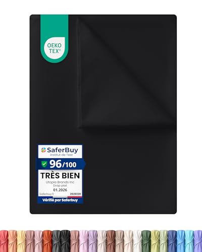 Utopia Bedding - Drap Plat sans élastique - 225 x 255 cm - Certifié Oeko-TEX - Polyester brossé Doux - Microfibre - Drap Plat - Noir