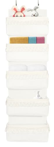 Image of Over The Door Organizer, Boho Baby Nursery Decor Closet Hanging Diaper Organizer With Tassels Back Behind The Door Storage For Bathroom, Bedroom, Pantry, Dorm, Apartments (5 Pockets, White)