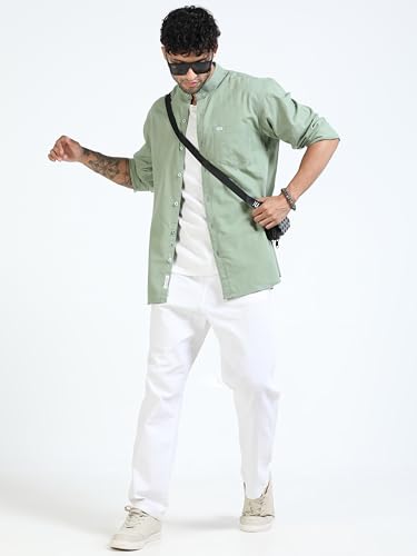 Image of Men's Cotton Linen Chinese Collar Full Sleeve Casual Shirt | Mandarin Collar Stylish Regular Fit Shirt