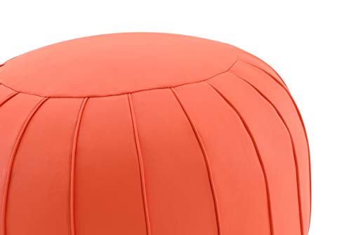Comfortland Unstuffed Ottoman Pouf Covers,Large Faux Leather Foot Stool, 25x17 Inches Round Poof Seat, Floor Bean Bag Chair,Foot Rest Storage Solutions for Living Room, Bedroom, Kids Room Orange red - Thumbnail 7