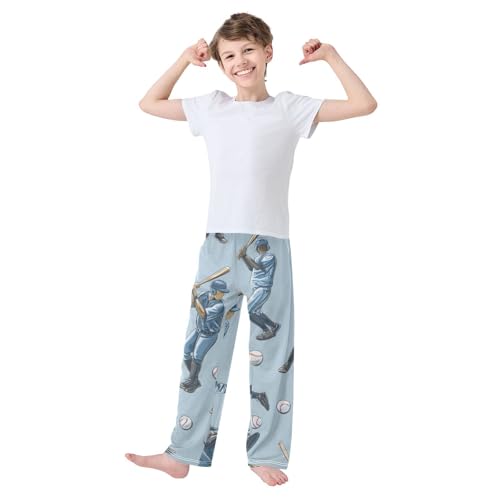 ZZXXB Baseball Sport Pattern Boys Long Pants Soft Trousers Elastic Waist Kids Lounge Bottoms with Pockets S-XL3