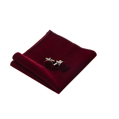 Image of GUSLESON Mens Solid Plaid Velvet Pre-tied Adjustable Bow Tie and Pocket Square Cufflink Set with Gift Box