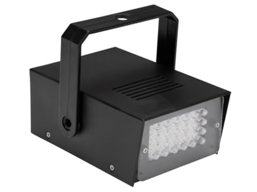 HQ-Power Potente mini luz estroboscópica con 24 LED blancos, compacta y portátil, ideal para fiestas en casa, frecuencia de destello ajustable, funciona con cuatro pilas aa (no incluidas)