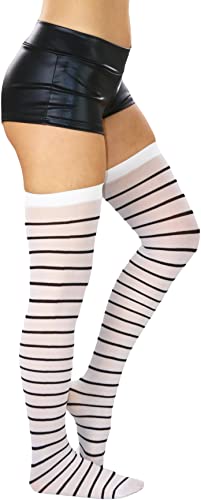 Image of ToBeInStyle Women's Opaque Hosiery Thin Striped Thigh High Long Stocking