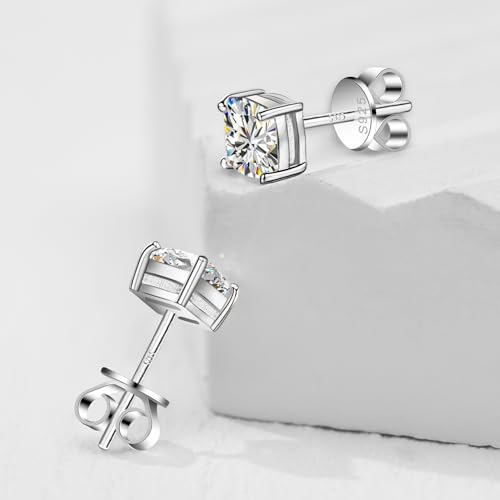 Kosuwo 925 Sterling Silver Handmade Stud Earrings -2Ct (1Ct X 2) Synthetic Diamond thumb #6