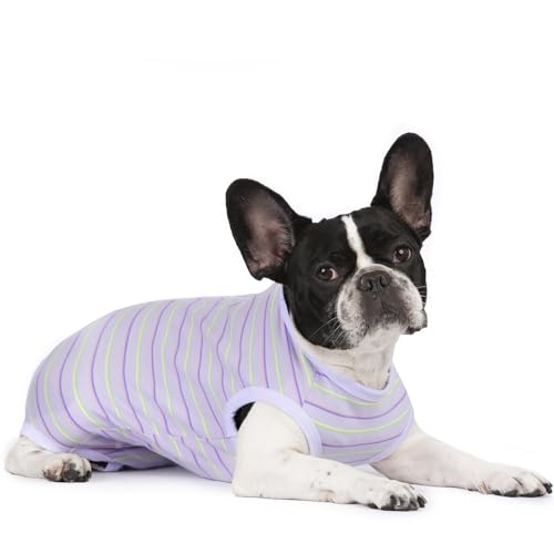 Image of Puppy Striped Recovery Suit for Female Male Dogs Cats,Zip Up Dog Onesie Recovery Shirt Abdominal Wounds,Professional Spay Neuter Dog Pet Bodysuit After Surgery Wear Anti Licking Wounds