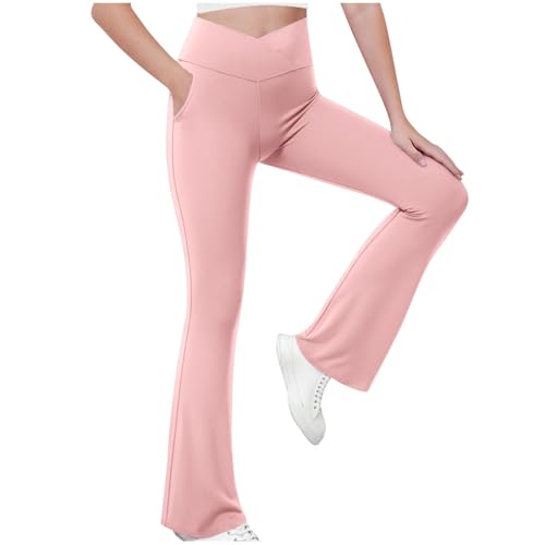 Mis Pedidos Leggings para Niñas Pantalones Acampanados Suave y Cómodo Cintura Alta Yoga Pants Pantalon Bootcut Color Sólidos Deportes Ocio Pantalón de Campana Malla Deportiva para Niñas 5-15 Años
