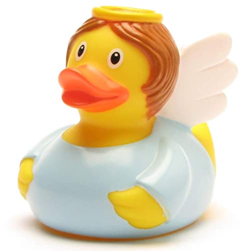 Bath Duck Angel Light Blue I Squeaky Duck I L: 8 cm I Includes Bath Duck Keyring in Set