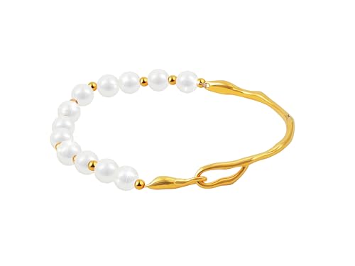 Pearl Link Bracelet,18k Gold Delicate Plated Pearl Bracelet - Graduation|Birthday Gift for Women and Girls