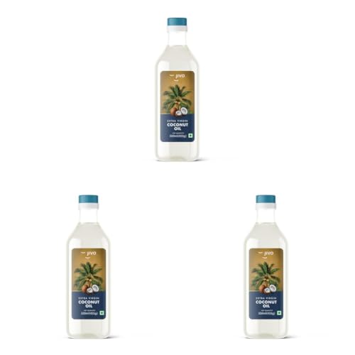 Image of JIVO Pure Extra Virgin Coconut Oil 500 ml | Nourishing Oil Bottle for Skin | Hair Growth | Baby Massage | Good for Salad Dressing Zero Cholesterol and Trans Fat | Keto diet & Cooking (Pack of 3)