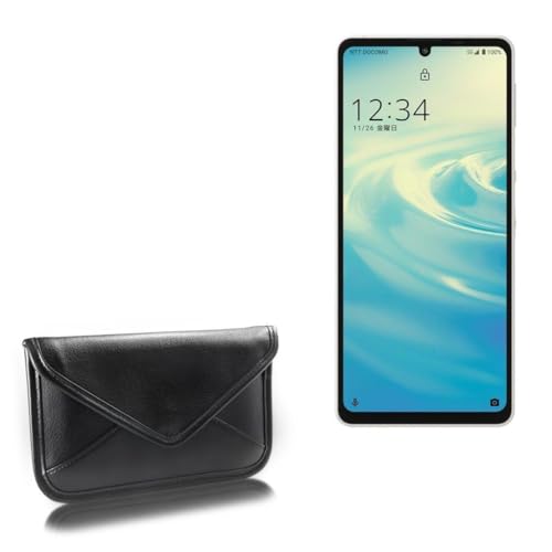BoxWave Case Compatible with Sharp Aquos Sense6s - Elite Leather Messenger Pouch, Synthetic Leather Cover Case Envelope Design - Jet Black