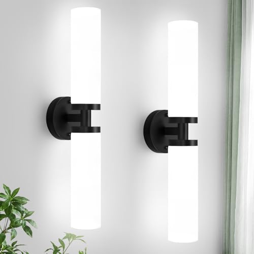 Image of Wall Sconces Set of Two, Matte Black Bathroom Sconces Wall Lighting with Milky White Glass, Hardwired Modern Sconces Wall Decor Set of 2 Bathroom Light Fixtures for Mirror Living Room Hallway Bedroom