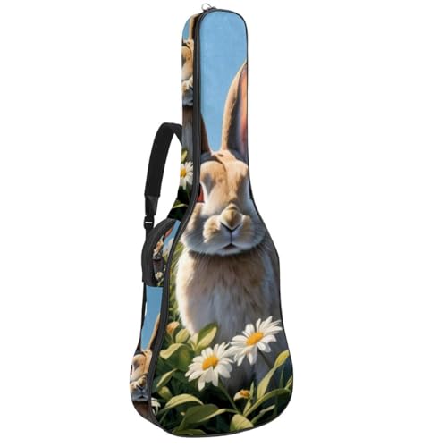 Sac de guitare acoustique étanche 42.9" à motif lapin mignon et fleurs