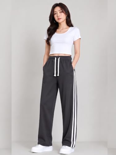 Image of Samfor Woman's Loose Fit Track Pants - Polycotton Joggers with Elastic Waistband & Side Pockets, Lower Comfortable for Gym, Running & Casual Wear