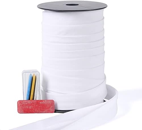 Bias Tape Double Fold 1 inch, Double Fold Bias Binding Tape 55 Yards (White) and 4 Pieces Sewing Fabric Chalks for Crafts, Sewing, Seaming, Hemming, Piping, Quilting.