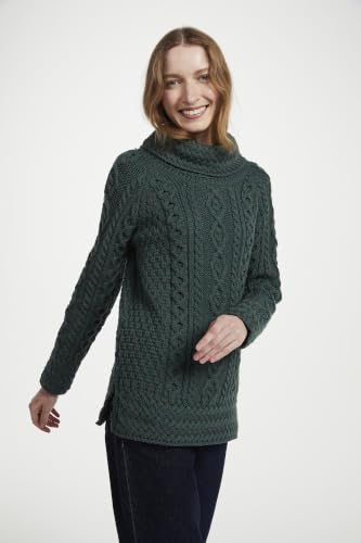 Image of Carraig Donn - Ladies - 100% Soft Merino Wool - Cable Knit Sweeter Vented Roll Neck Irish Jumper