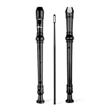 SWAN Soprano Recorder Instrument for Beginners Student - Baroque Style 8 Hole Flute Detachable 3pcs Descant Recorder with Cleaning Rod and Fingering Chart, Black