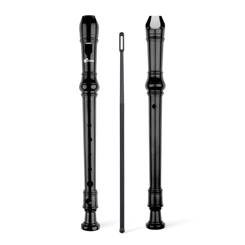 SWAN Soprano Recorder Instrument for Beginners Student - Baroque Style 8 Hole Flute Detachable 3pcs Descant Recorder with Cleaning Rod and Fingering Chart, Black