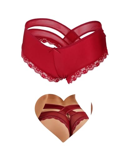 ohyeahlady Women's Underwear Lace Thongs Sexy Cross Backed Cheeky Knickers Panties Ladies Bikini Briefs Red French Knickers Size 16 18