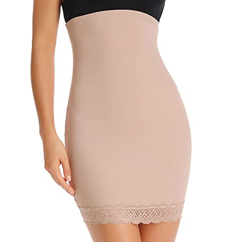 Joyshaper Seamless Slips For Women Under Dresses High Waist Shapewear Tummy Control Half Slip Body Shaper Skirt Beige Large #TOP28