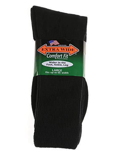 Extra-Wide Sock Company King Size Men's Comfort Fit Athletic Crew Socks, Black, Large