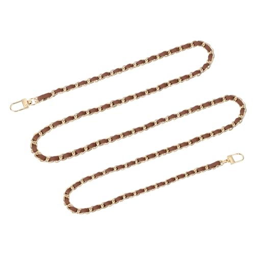 uxcell Purse Chain Strap, 55" Leather Iron Flat Chain Strap Handbag Chains Purse Straps with Buckles for Shoulder and Cross Body Bags Replacement Strap (Dark Brown Strap + Gold Chain)