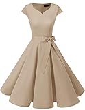 DRESSTELLS Damen Kleider cocktailkleider Elegante Kleider a Linie Rockabilly Kleider Vintage Kleid kurz Champagne XS