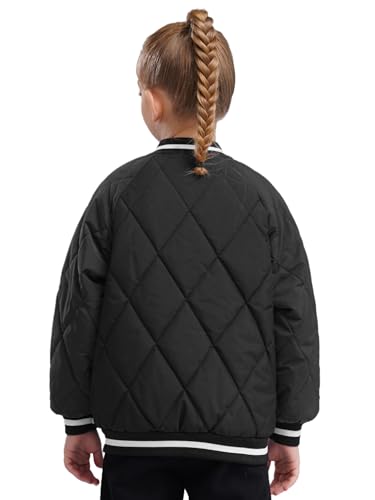 YEAHDOR Kids Girls Varsity Baseball Jacket with Pockets Long Sleeve Zipper Warm Quilted Down Coat Outwear2
