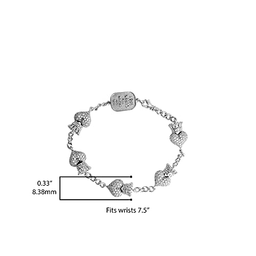 King Baby .925 Sterling Silver Cubic Zirconia Pavé 3D Crowned Puffy Heart 7-1/2" 5-Station Bracelet - Clear Cz Gems #TOP2