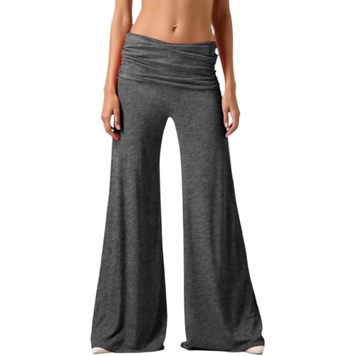 Coral Pants para Mujer, Pantalones de Yoga Deportes Suelta Chándal Coral Foldover Pants Casual Leggings Moda Casual Color Sólido Casual Cómodos