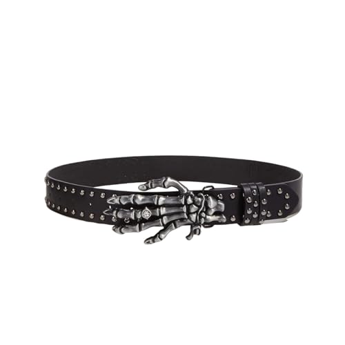 Ceinture jean homme punk noire boucle crâne rivets accessoire mode alternative