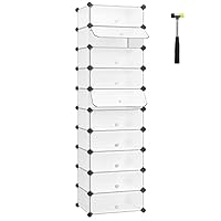 SONGMICS Interlocking Shoe Rack, Rectangular Storage Organiser, 10 Slot Modular DIY Storage Shelf Unit, 40 x 30 x 17 cm for Each Slot, Plastic Wardrobe with Doors, White LPC10W