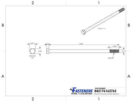 Image of 5 /16-18 x 7 inch Hex Head Cap Screw Bolts, External Hex Drive, Stainless Steel 304, Partially Threaded, Stainless Steel, Quantity 5 By Fastenere