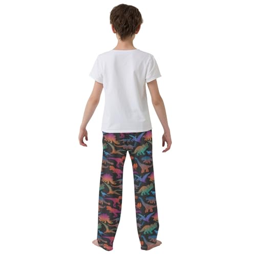 ZZXXB Dinosaur Pattern Boys Long Pants Soft Trousers Elastic Waist Kids Lounge Bottoms with Pockets S-XL3
