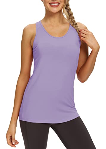 Mippo Workout Tank Tops for Women Yoga Tennis Shirts Athletic Tops Running Clothes High Neck Racerback Tanks Purple M