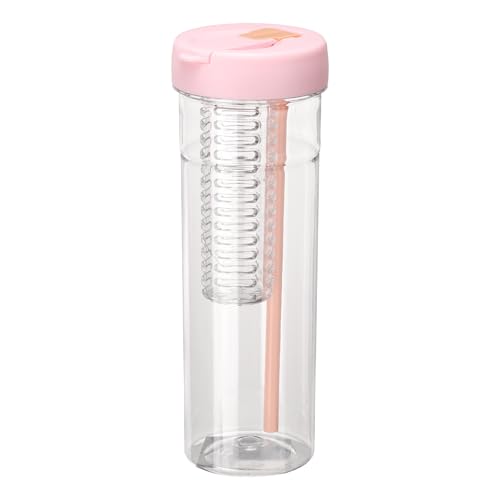 sourcing map Fruit Infuser Water Bottle 29 oz Plastic LeakProof Shatter Proof Water Bottle with Foldable Straw for Gym Camping Travel Cold Drinks, Pink