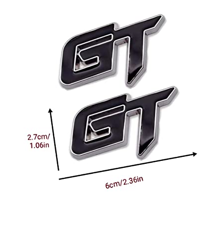 Image of 2 PC GT Emblem Premium 3D Car GT Badge Racing Car Sticker Decorative Decal Replacement Parts Car Hood Door Side Fender Trunk Self-Adhesive Logo Nameplate (Black Silver)