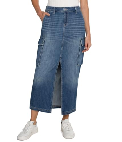 Liverpool Women's Denim Maxi Cargo Skirt with Split Front