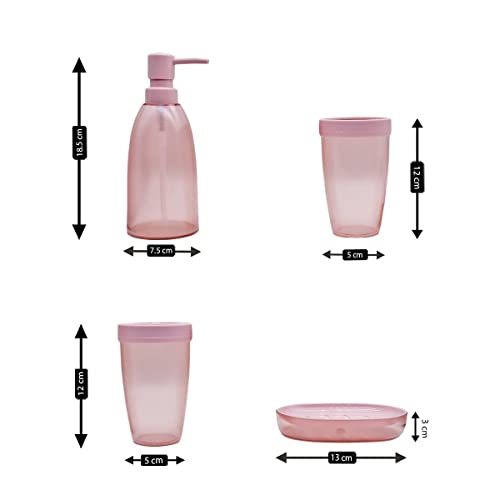 Image of Kookee Acrylic Bathroom Set - Stylish 4 Piece Bath Accessories Kit with Soap Dispenser, Toothbrush Holder, Tumbler & Soap Dish - Modern & Designer Decor for Home & Guest Bathrooms (8662)