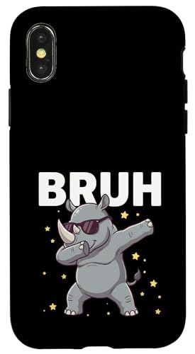 Bruh Dabbing Rhino �T���O���X �ʔ��� �_�r���O ���킢�� ���� �X�}�z�P�[�X iPhone X/XS �p